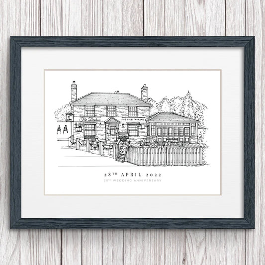 Custom Hand Drawn Wedding Venue Line Portrait | Custom Drawing From Photo | Keepsake Gift for Friends, Couples, Weddings and Anniversary