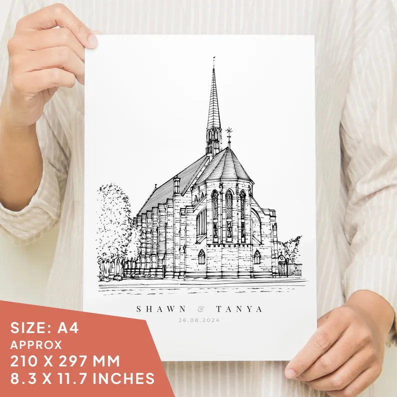 Custom Hand Drawn Wedding Venue Line Portrait | Custom Drawing From Photo | Keepsake Gift for Friends, Couples, Weddings and Anniversary