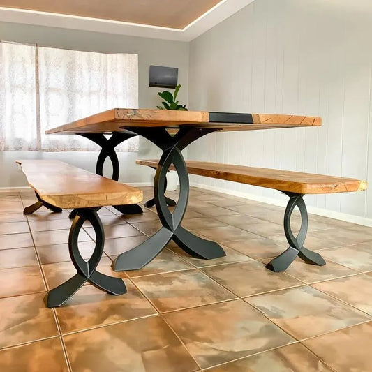 Table Legs, Dining Table Legs, Furniture Legs, Black Metal Legs 418 Curva 28"H, Set of 2 for Desk, Kitchen and Farmhouse Table - FLOWYLINE