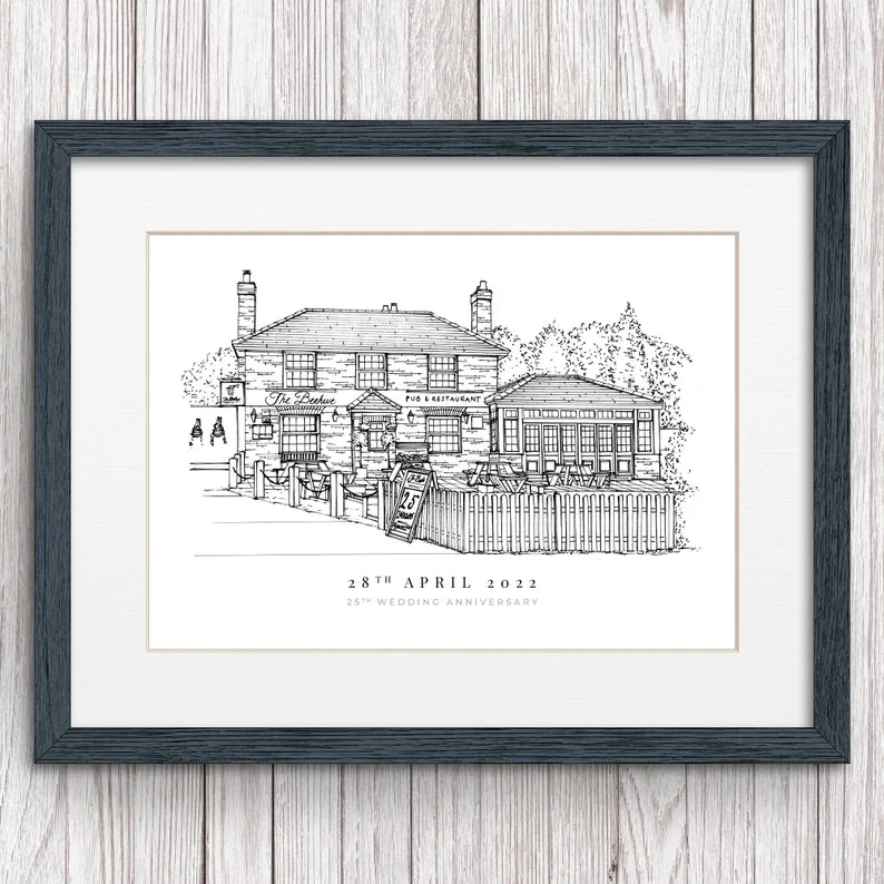 Custom Hand Drawn Wedding Venue Line Portrait | Custom Drawing From Photo | Keepsake Gift for Friends, Couples, Weddings and Anniversary