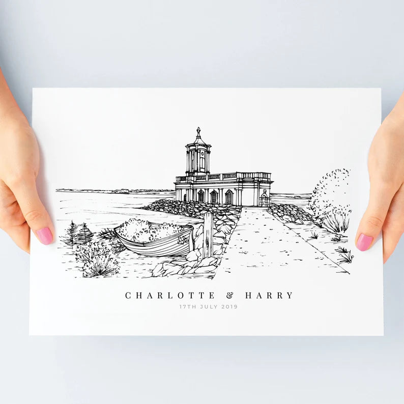 Custom Hand Drawn Wedding Venue Line Portrait | Custom Drawing From Photo | Keepsake Gift for Friends, Couples, Weddings and Anniversary