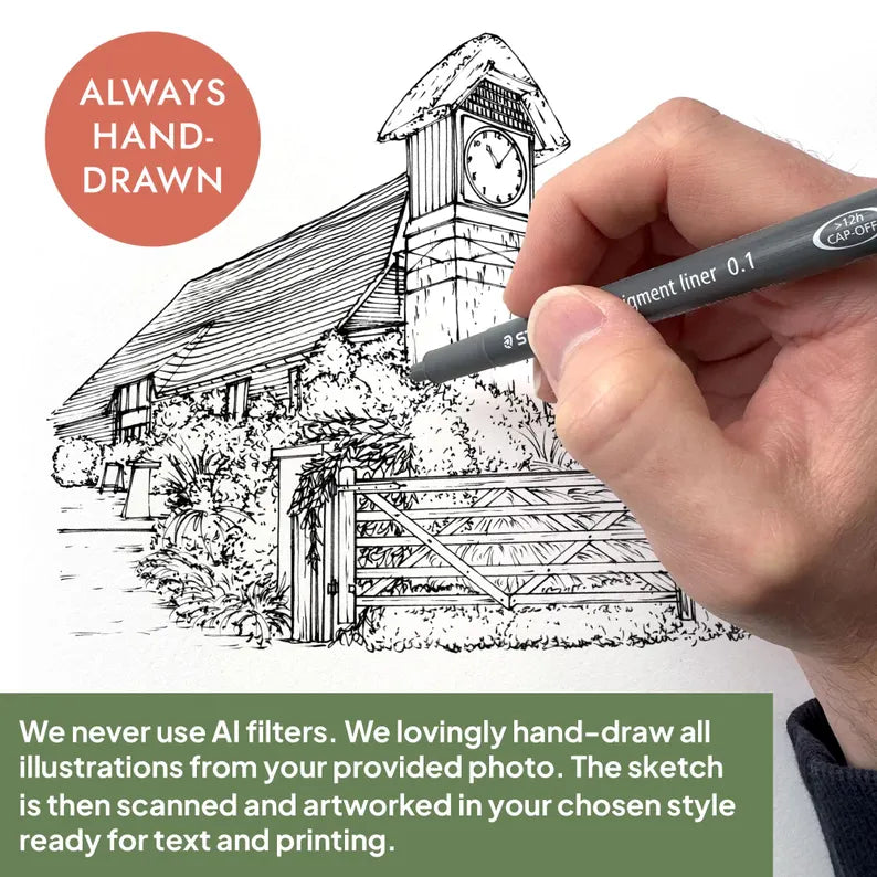 Custom Hand Drawn Wedding Venue Line Portrait | Custom Drawing From Photo | Keepsake Gift for Friends, Couples, Weddings and Anniversary