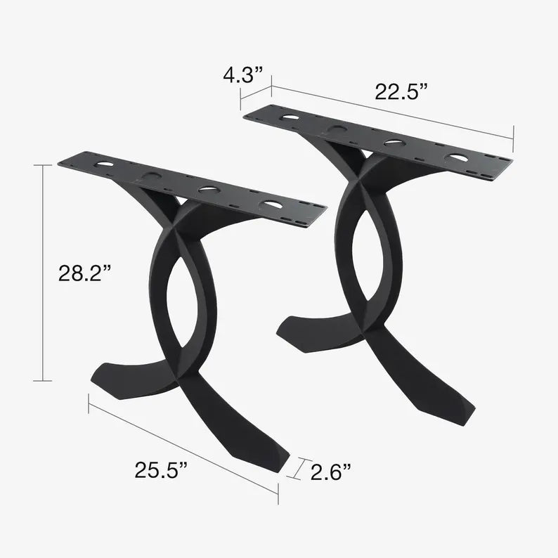 Table Legs, Dining Table Legs, Furniture Legs, Black Metal Legs 418 Curva 28"H, Set of 2 for Desk, Kitchen and Farmhouse Table - FLOWYLINE