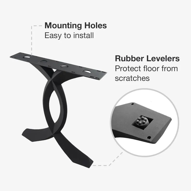 Table Legs, Dining Table Legs, Furniture Legs, Black Metal Legs 418 Curva 28"H, Set of 2 for Desk, Kitchen and Farmhouse Table - FLOWYLINE